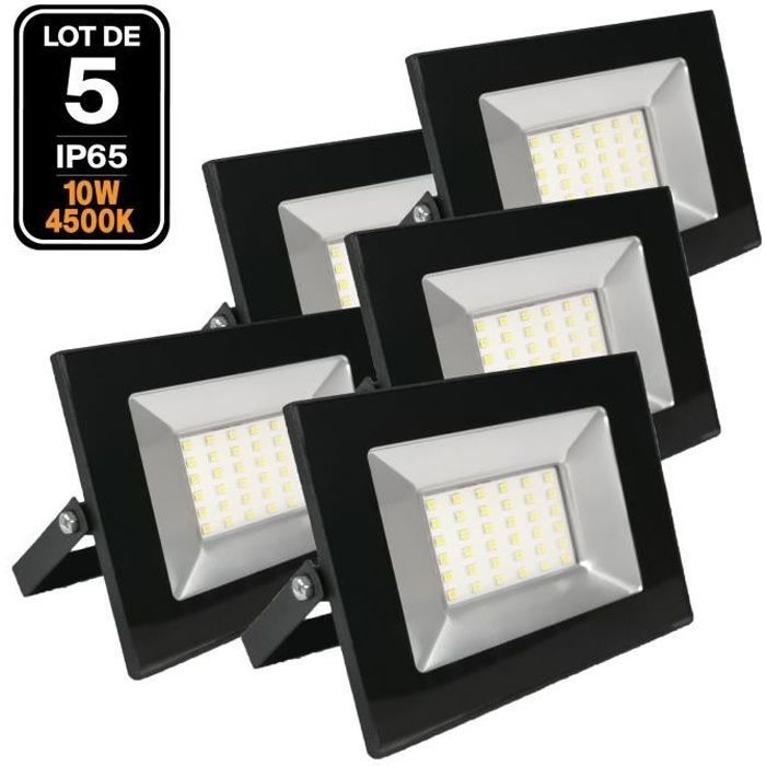 Focos LED negros de 10 W, 4500 K de alto brillo - EUROPALAMP - Paquete de 5 - Resistencia al agua IP65