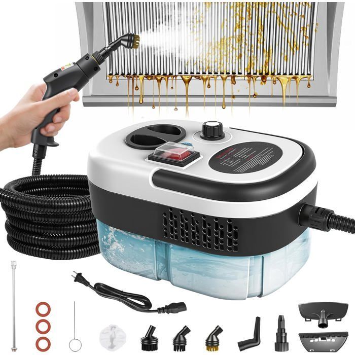 Pulitore a vapore per casa e auto, con 3 livelli di potenza regolabili, 2500 W, serbatoio capiente da 1,2 L.