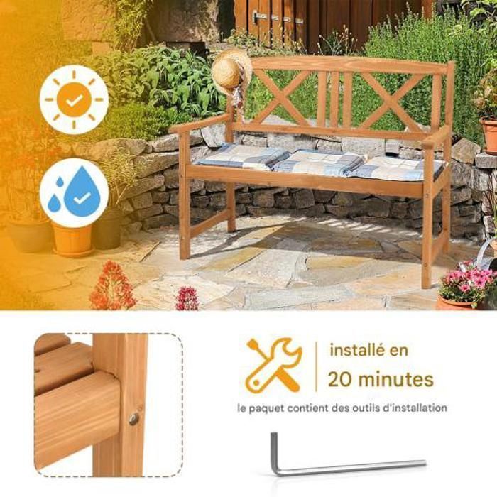 ALIGHTUP - Garden bench, outdoor bench in fir wood with backrest and armrests, 116.8x59x90cm