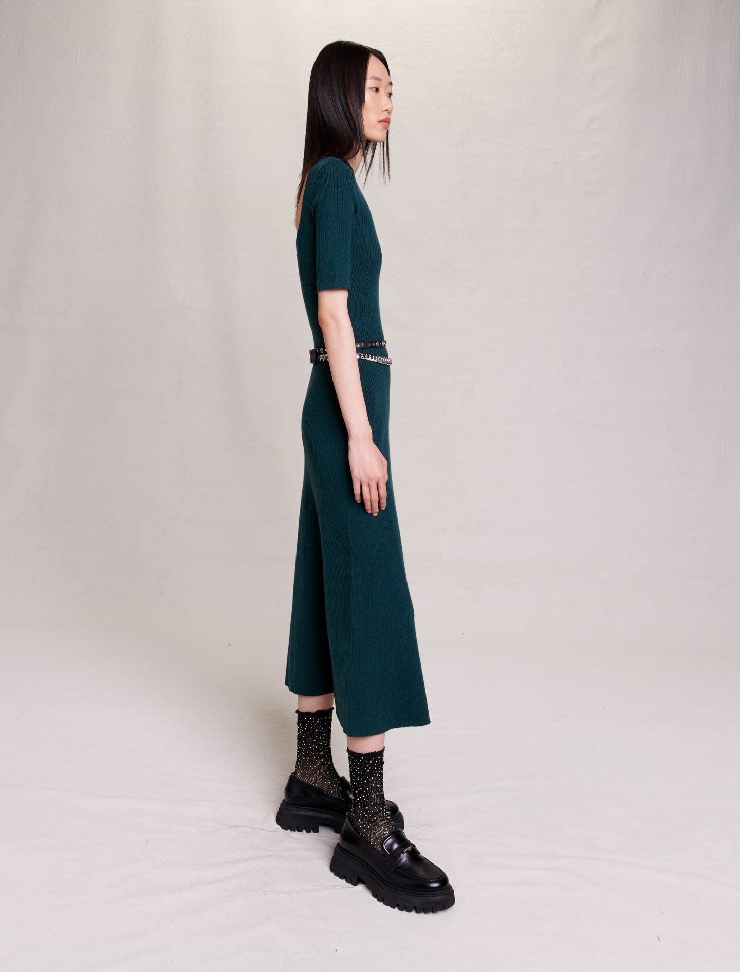 Rochie lungă tricotată - Verde sticlă