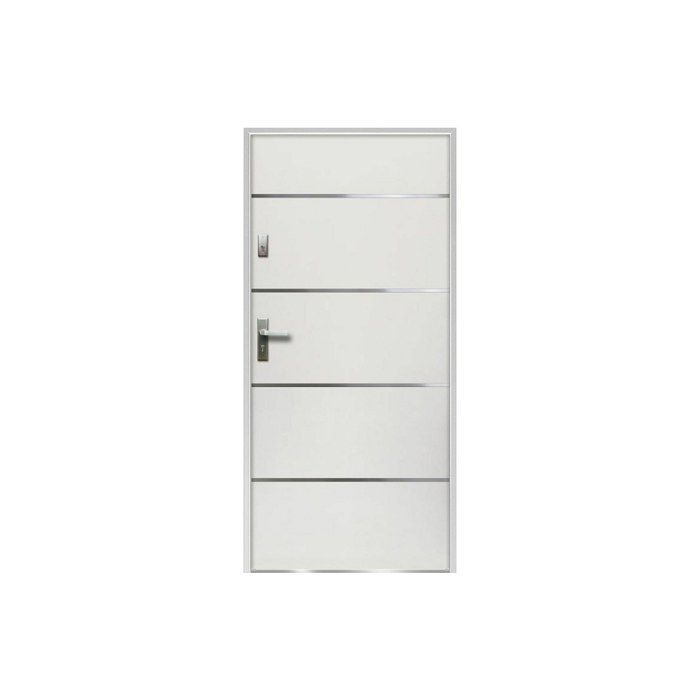 Puerta frontal de acero macizo y acero inoxidable, 207 cm de alto x 100 cm de ancho, blanca - 55 mm de espesor - apertura a la derecha - NAXARA