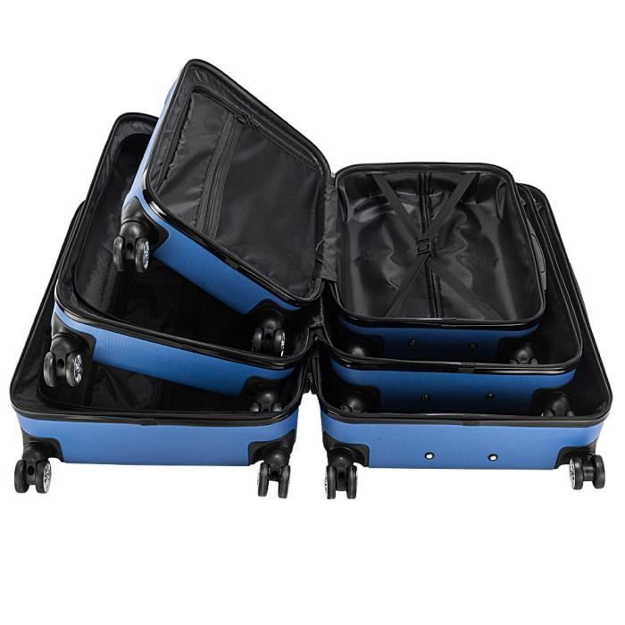 Juego de 3 maletas rígidas de ABS, juego de equipaje, 4 ruedas (XL, L, M) - Azul oscuro