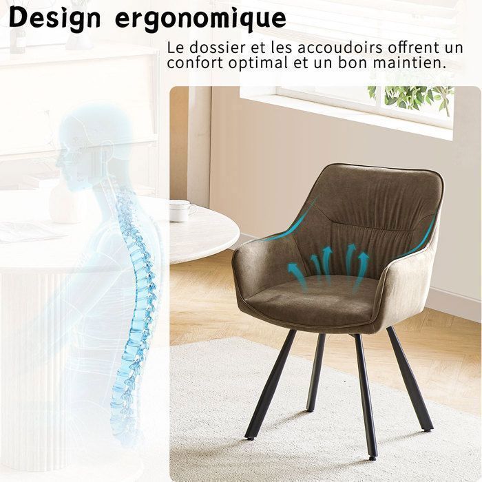 WAFTING Lot de 6 Chaises de Salle à Manger Pivotantes avec Accoudoirs, Rotation à 360°, Chaises de Cuisine en Velours, Marron