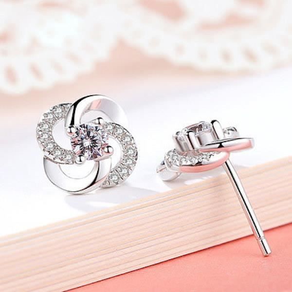 Brincos - Trevo - Prata - Zircônia cúbica - Flor - Feminino