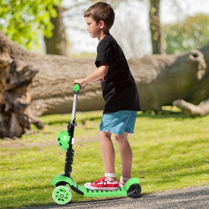 Trottinette pour Enfants 5 en 1 - MIPAN - Réglable - Avce 3 Roues LED élégantes - Trottinette Pliante - Max:50 kg -Vert