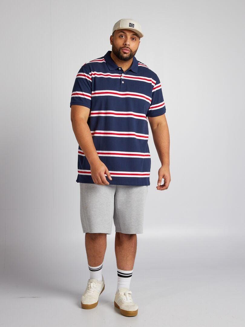 Gestreept katoenen poloshirt - ZWART