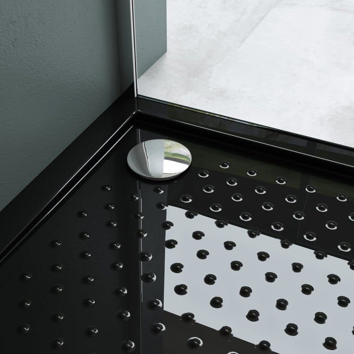 Mai & Mai Receveur de Douche Noir Bac à Douche 100x100x4cm en Acrylique Anti-Glisse Carré Extra Plat avec Bonde Lucia01AR+A1