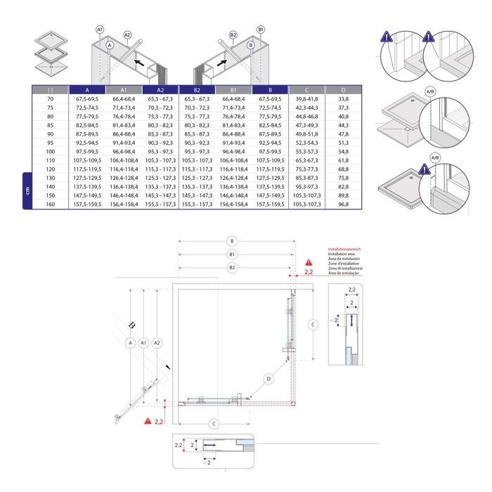 BOHA-LINE Shower Enclosure H 180 cm with sliding doors, linear pattern. Dimensions - 75 x 75 cm