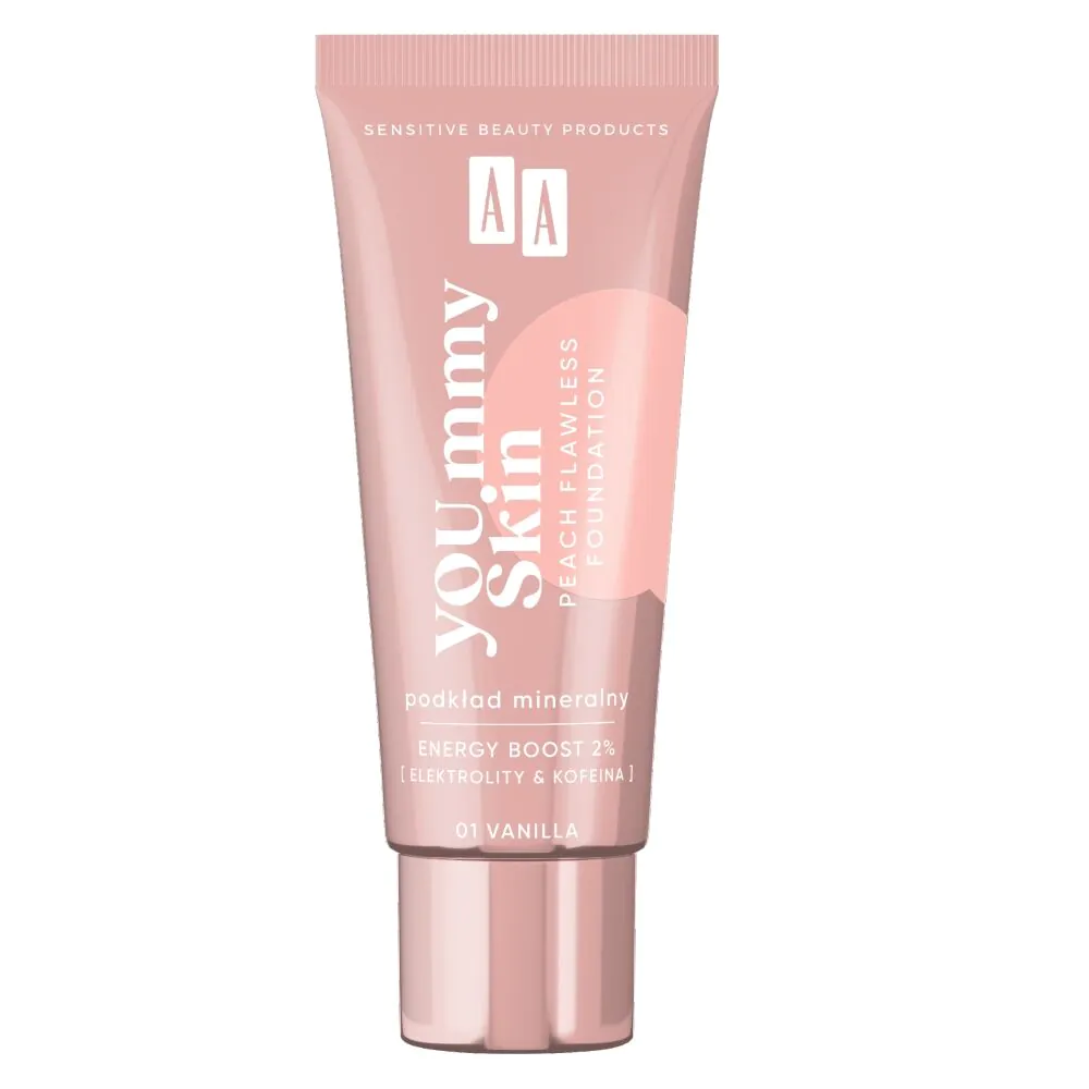 AA YOUmmy Skin Peach Flawless Podkład mineralny dodający blasku, 01 Vaniilla