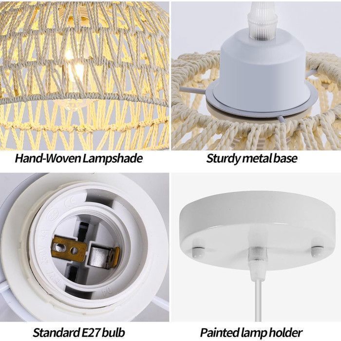 DORLINK Suspension Luminaire Rotin Naturel Moderne - Câble Ajustable 1,2 m - Douille E27 - Blanc - Pour Cuisine Salle à Manger