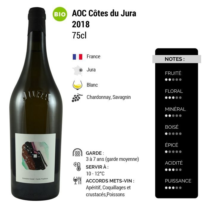 Domaine Grand Côtes du Jura Tradition 2018 - Vin Blanc du Jura (3x75cl) BIO