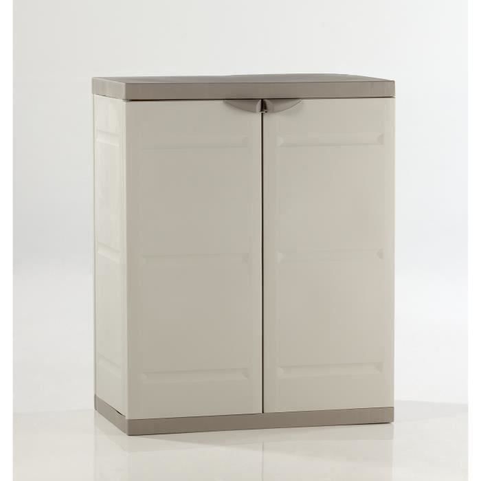 Mobile basso TITANIUM PLASTIKEN con 2 ante e ripiani, L70 x P44 x H88 cm, Beige e Tortora, gamma TITANIUM, Interno/Esterno