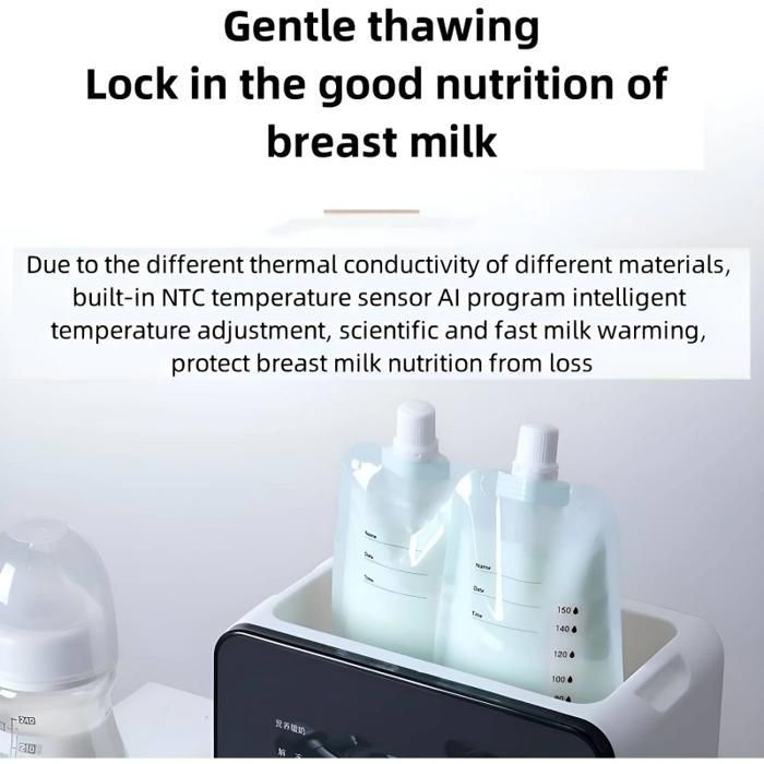 Esterilizador de biberones, pantalla LED, control inteligente de temperatura, función de calentamiento, portátil, blanco.