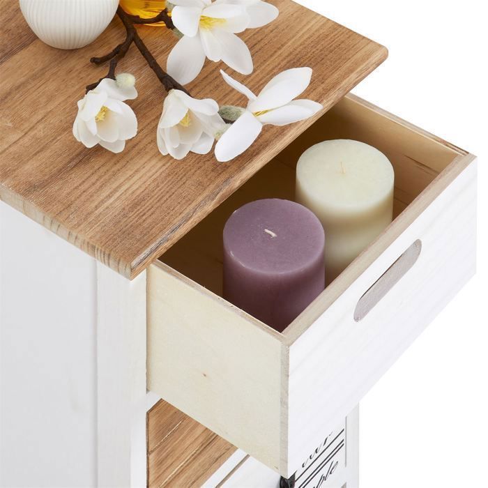 SALVA chest of drawers, 63 cm high, in solid wood, white, grey and brown, 4 drawers, small tall storage unit
