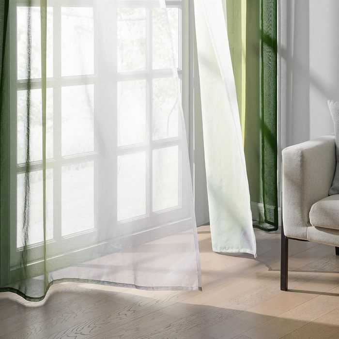 Topfinel Rideau Voilage Lot de 2 Rideaux Dégradé à Oeillet 140x160cm Voilages Intérieur Fenêtre pour Salon Chambre Bureau Olive