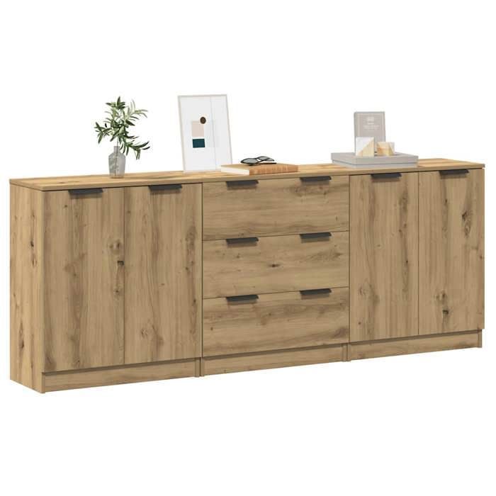 Juego de aparador de 3 piezas vidaXL, roble artesanal, 60x30x70 cm, madera de ingeniería, mueble de almacenamiento, armario de cocina, 3329226