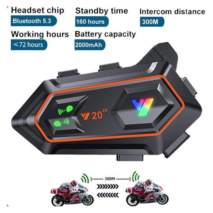 unidad Y20-2x Intercomunicador para motocicleta, dúo para cascos, asistente de voz, walkie-talkie inalámbrico, alcance de 300 m, 30 horas de conversación.