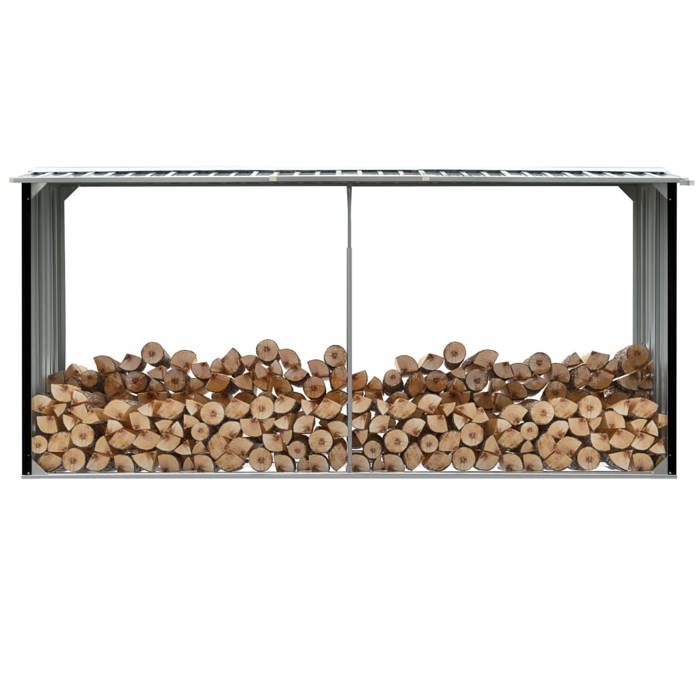 Abri de stockage à bois - vidaXL - Acier galvanisé - 330x92x153 cm - Anthracite - Toit incliné
