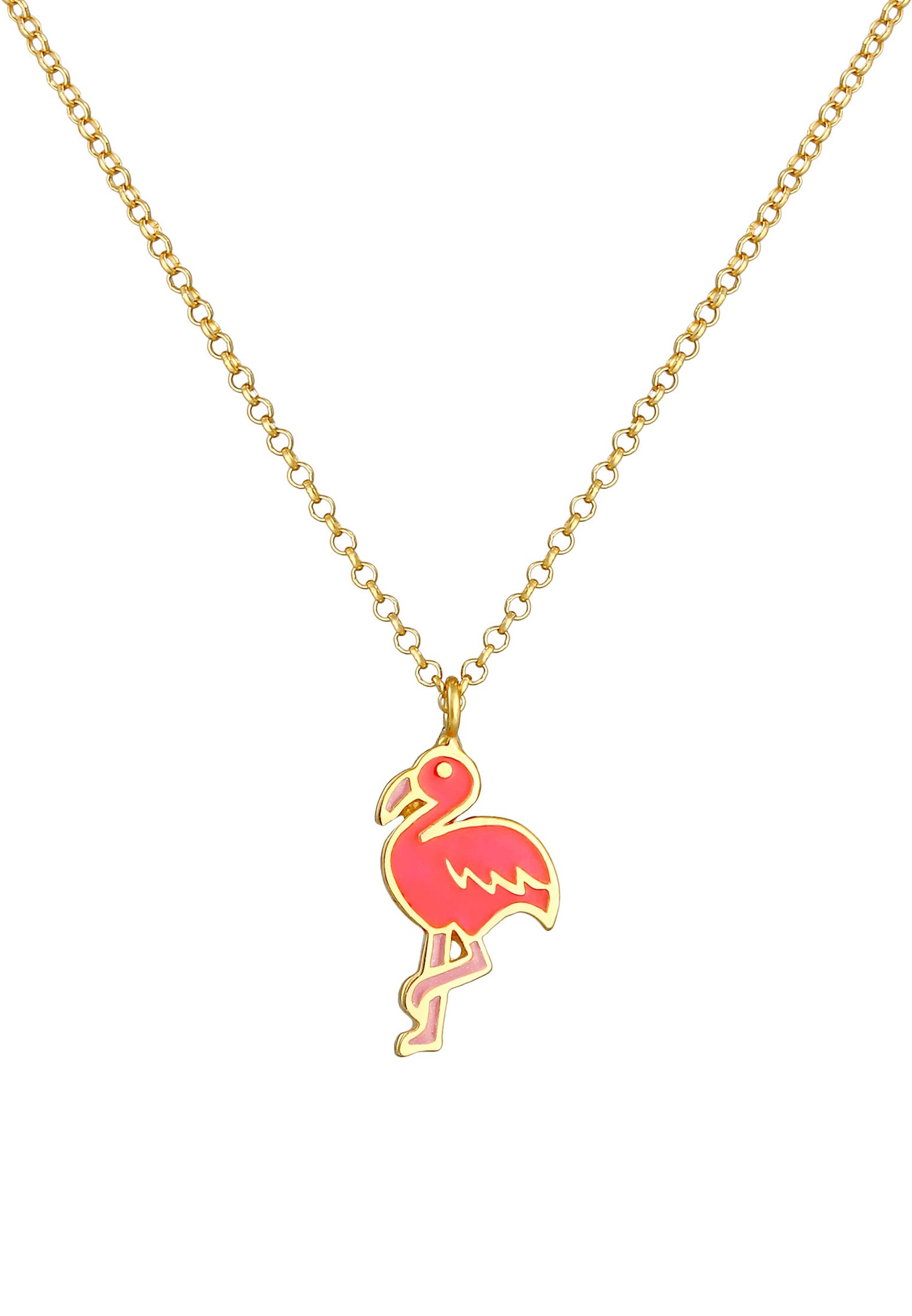 Elli Pendentif Flamant d'été coloré avec émail en argent sterling 925 plaqué or pour enfants