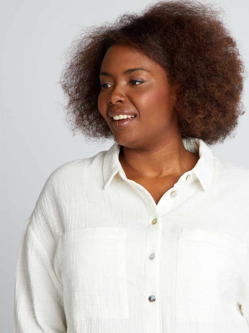 Blusa lisa de gaze de algodão - BRANCA