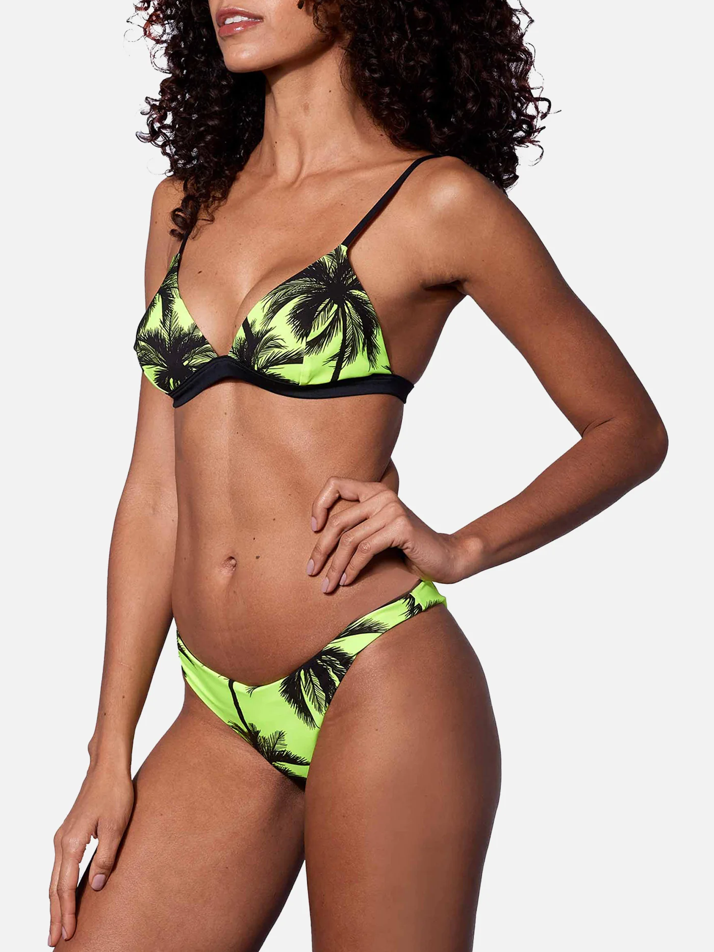 Neonsko žuti trokutasti bikini s printom dlana