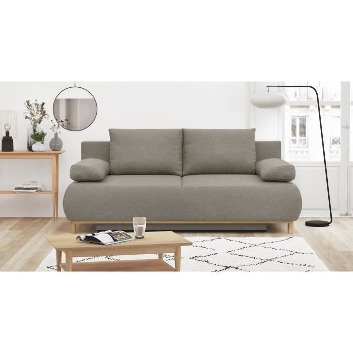 Sofá conversível de 3 lugares - MIKA - Tecido bege - Compartimento de arrumação - L 192 x A 84 x P 93 cm