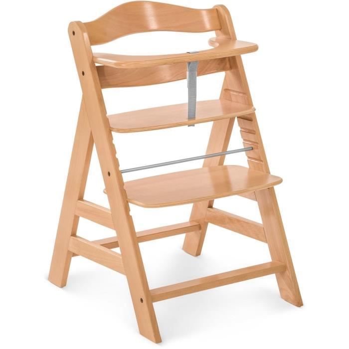 Chaise haute - HAUCK - ALPHA+ - Evolutive - De 6 mois à 90 kg - Bois FSC - Harnais 5 points - Naturel