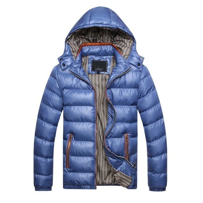 Chaqueta de plumas para hombre, chaqueta de plumas de invierno cálida con capucha desmontable - Azul