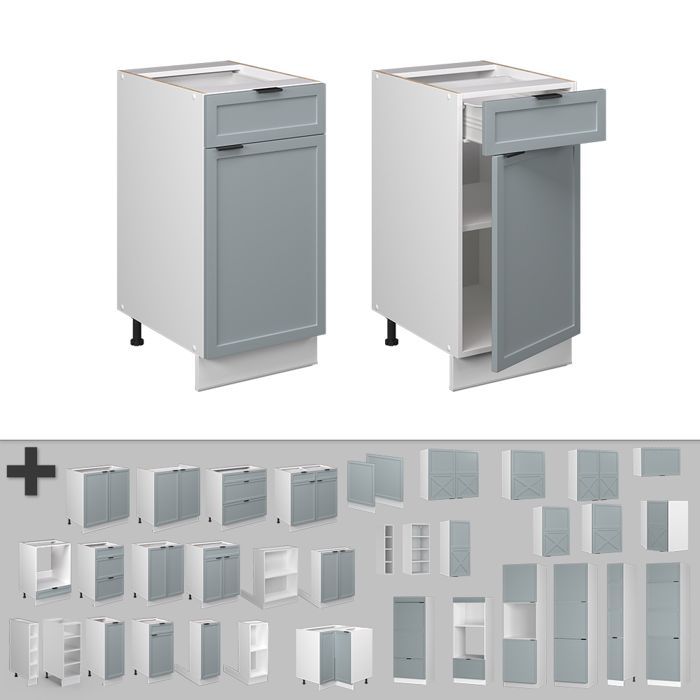 Mobile da cucina Vicco Fame-Line 40 cm senza PT, azzurro-grigio chiaro, bianco 50594