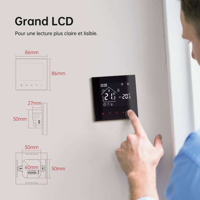 Termostato intelligente WiFi per caldaia a gas - programmabile, compatibile con Alexa/Google Home, contatto 3A, nero