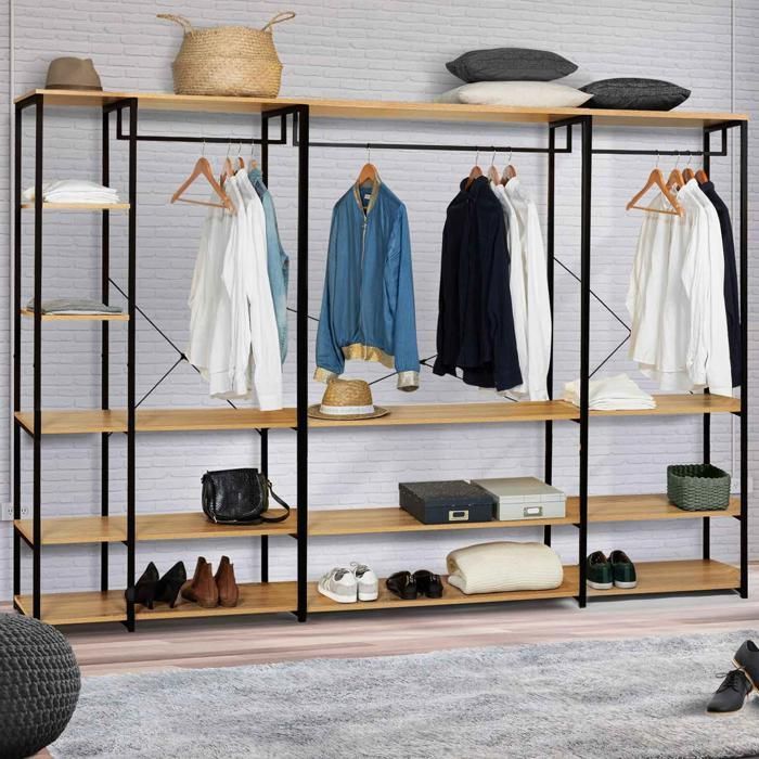 IDMARKET XXL modular wardrobe, large capacity, L. 250 cm, DETROIT industrial design