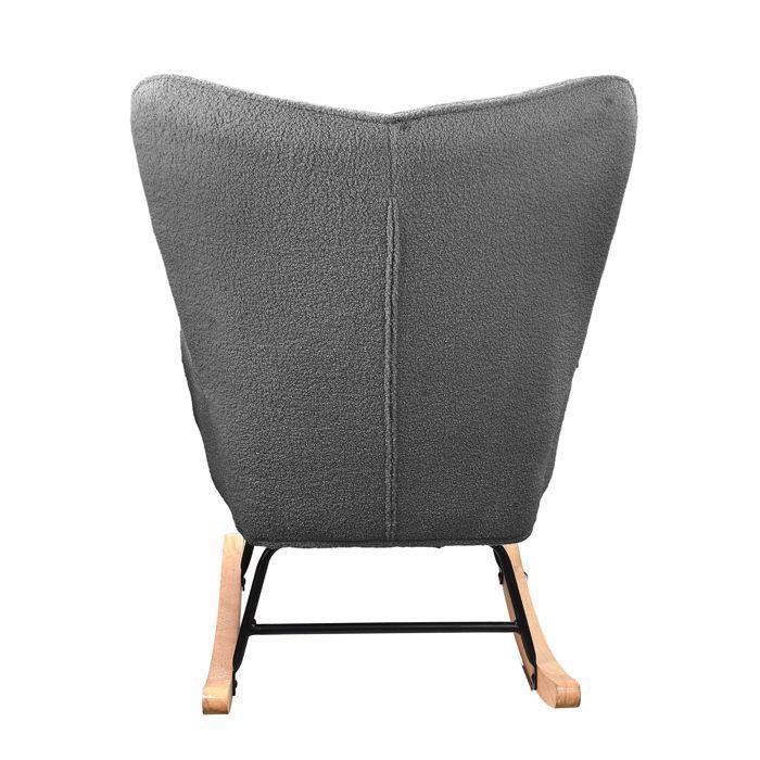Fauteuil à Bascule, ADWOLT, rocking chair Velours Teddy, Fauteuil de Relaxation, Bois et Cadre en Métal, chaise a bascule,Gris foncé
