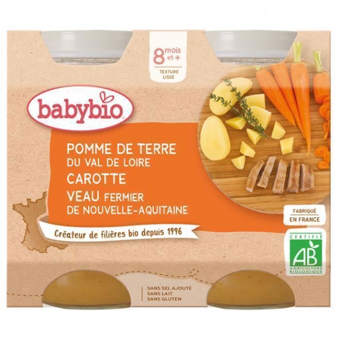Puré de bebé: Patata, zanahoria y ternera - Ecológico - 2 x 200 g - A partir de 8 meses - BABYBIO