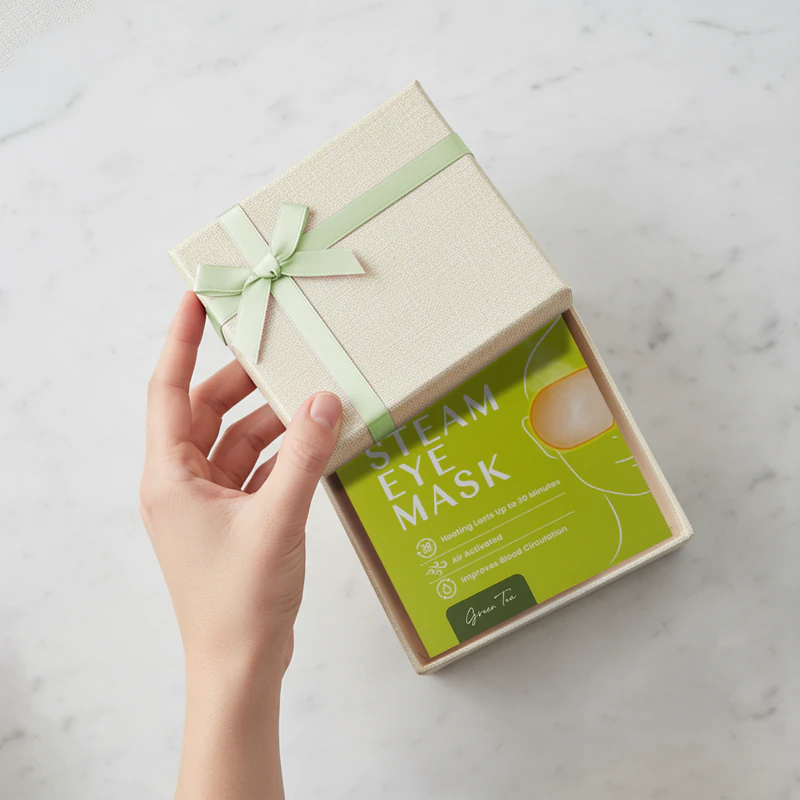 Máscara de vapor para olhos com chá verde para revitalização corporal