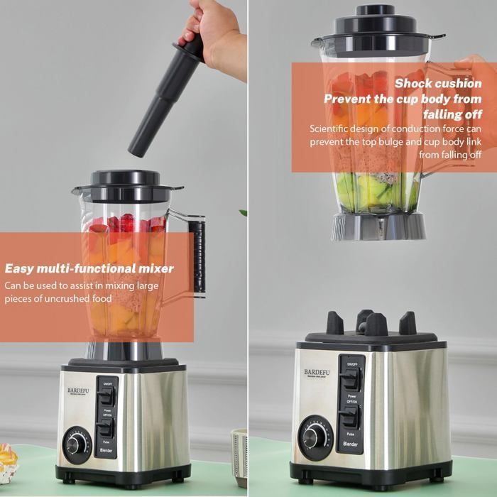 Licuadora profesional 3 en 1: 2000 W - 3 L - 8 cuchillas de acero inoxidable - 20 000 RPM