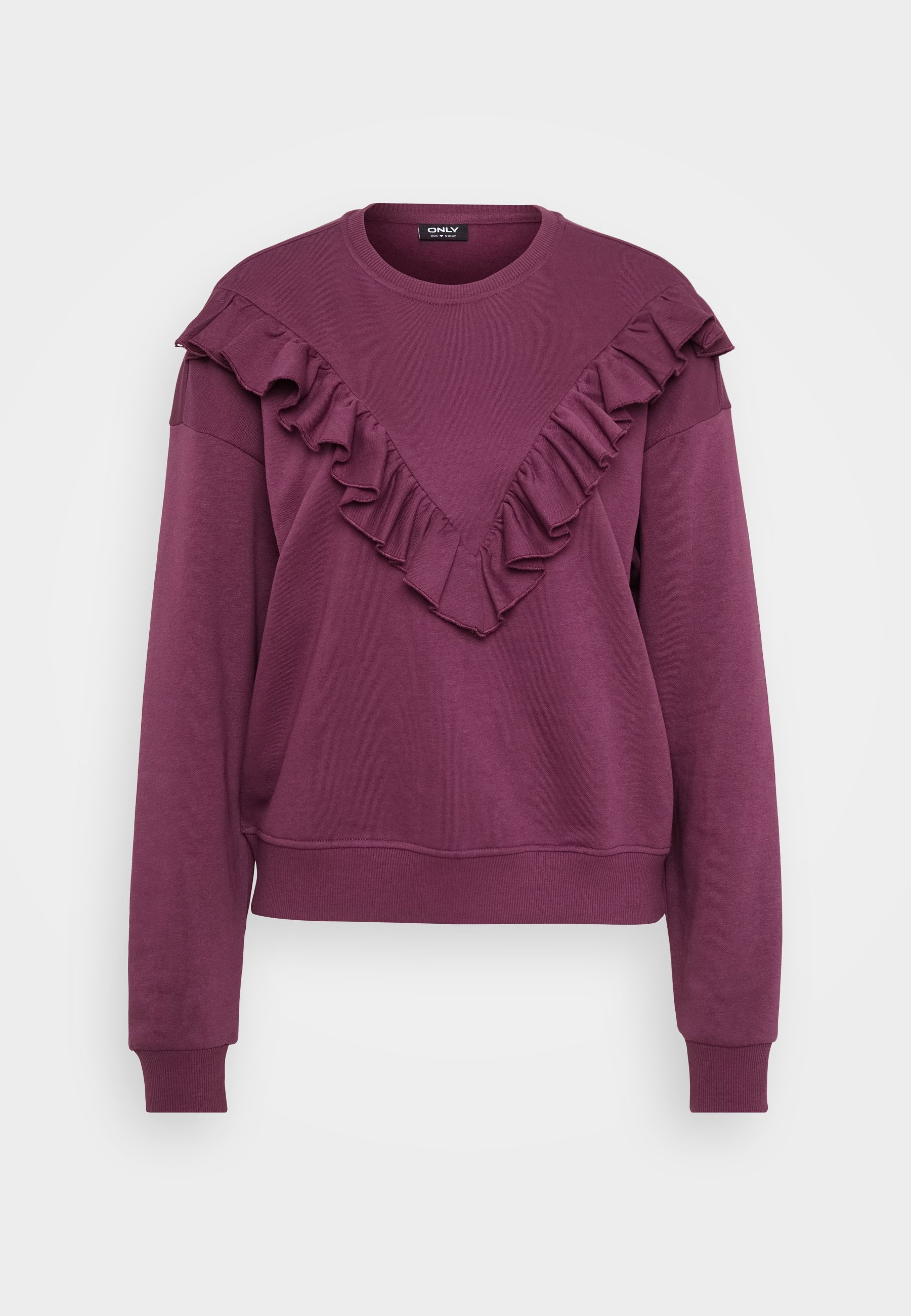 ALLEEN Lange modellen ALLEEN O-HALS MET FRANJES - Sweatshirt - mauve wijnrood