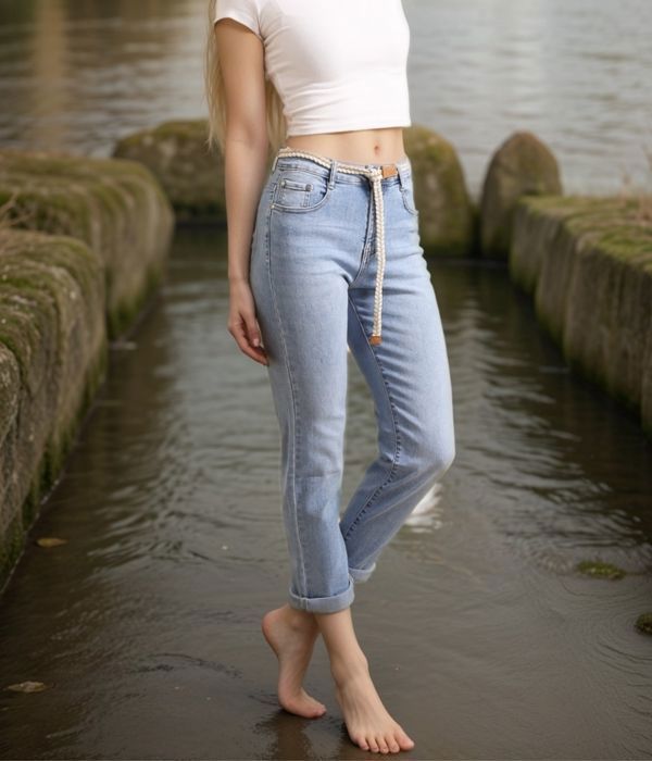 Jean femme - G-SMACK - Jeans Mom Fit - Taille haute - Couleur bleu - 5 poches