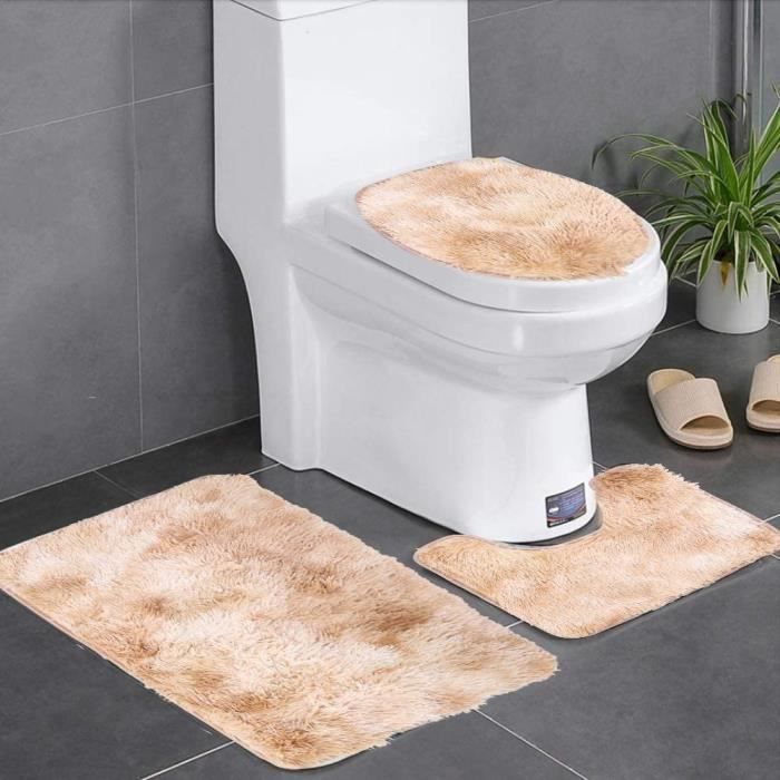 Juego de 3 alfombrillas de baño antideslizantes, color beige – poliéster lavable a máquina