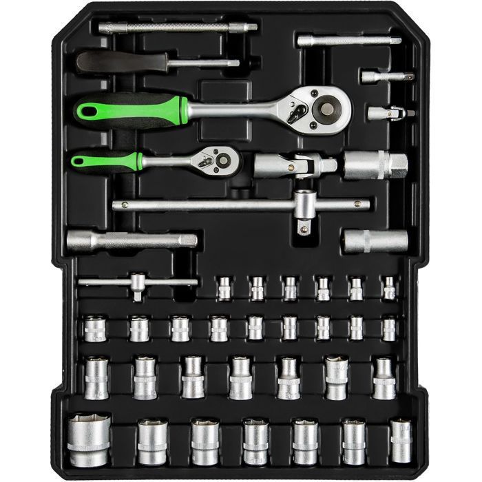 TECTAKE - Caja de herramientas de aluminio de 1200 piezas, 4 niveles, con carro y cerraduras - negra