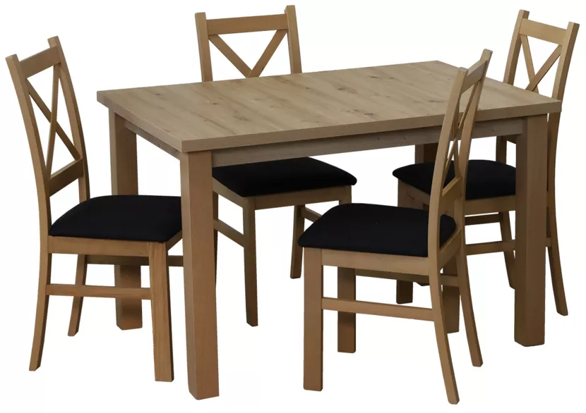 Komplet stół 150/190x80 z 4 krzesłami M018-4 Dąb Artisan