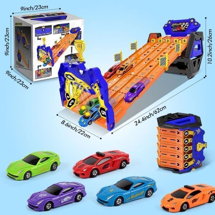 VATOS - Set de coches de carreras portátil - 5 coches - Pista de carreras - Juguetes para niños de 3 años en adelante