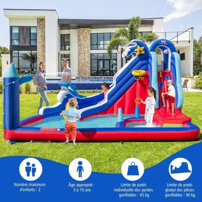 Castillo hinchable COSTWAY 6 en 1 con piscina para niños, parque acuático con tobogán y cañón de agua, 413 x 300 x 235 cm