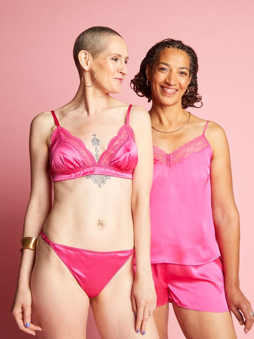 Triangelbeha van kant en satijn - Indiaas roze