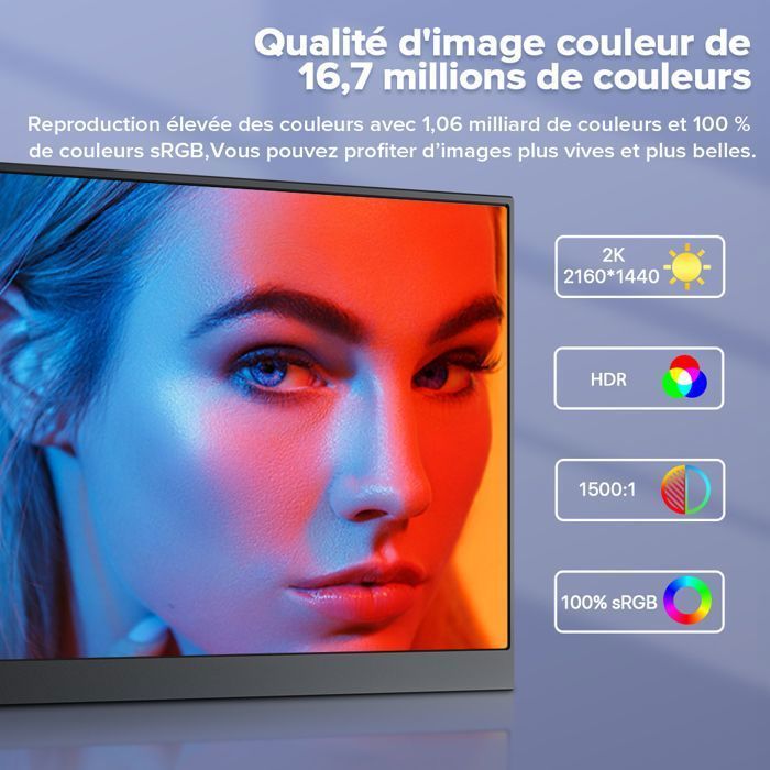 UPERFECT Écran portable quad HD 2K QHD 2160 x 1440 de 14 pouces, rapport de contraste 1500:1, 100 % sRGB