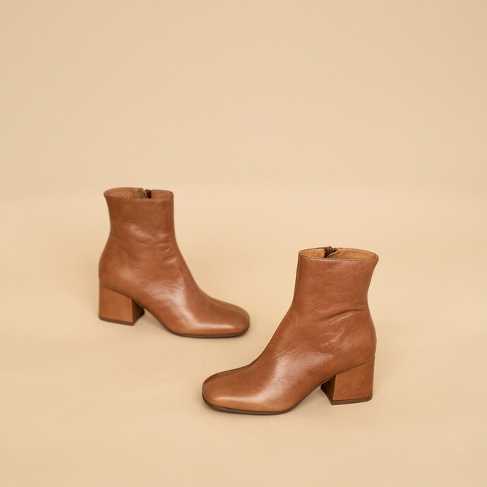 Bottines à talons  en cuir vieilli cogac