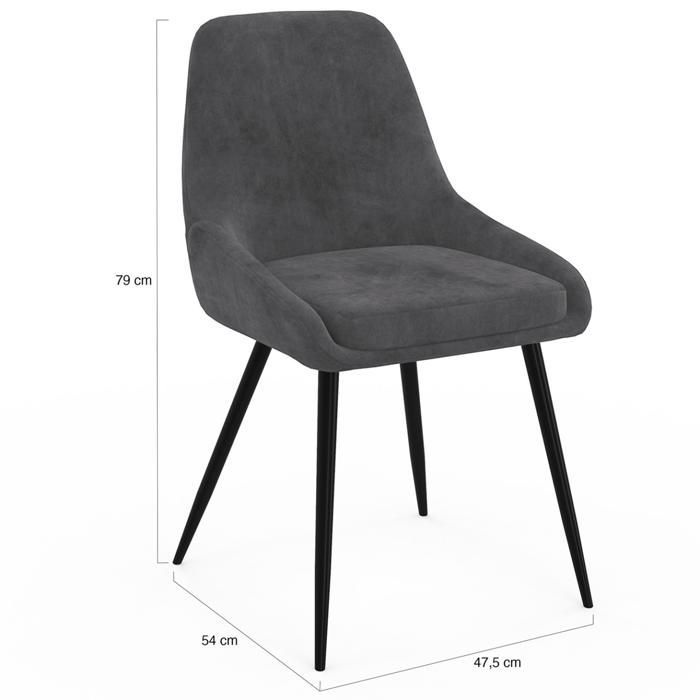 IDMARKET Set van 6 THALYA eetkamerstoelen in grijs fluweel
