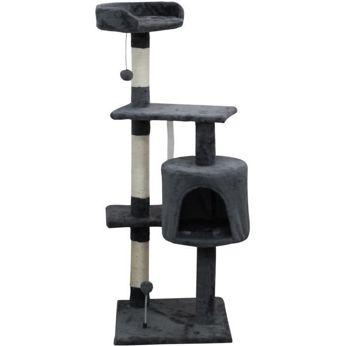JASPER Grijze Krabpaal 40 x 40 x 114 cm - 3 platforms, 1 schuilplaats, krabpalen
