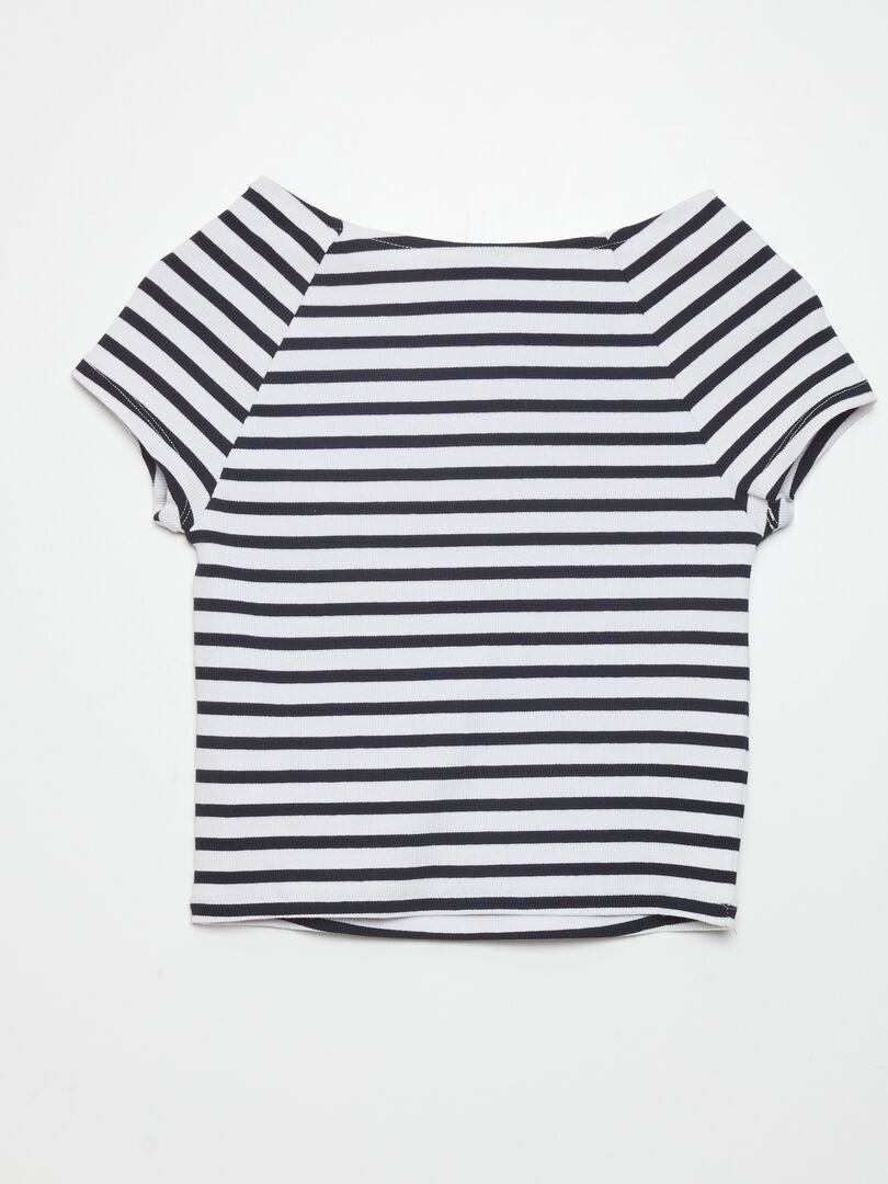 Geribbeld cropped T-shirt - WIT