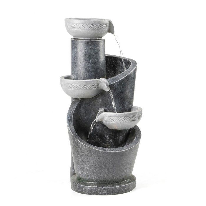 Fuente de jardín gris con iluminación LED, bomba de agua, piedra artificial y pila decorativa para patio e interior, 25x24x50cm