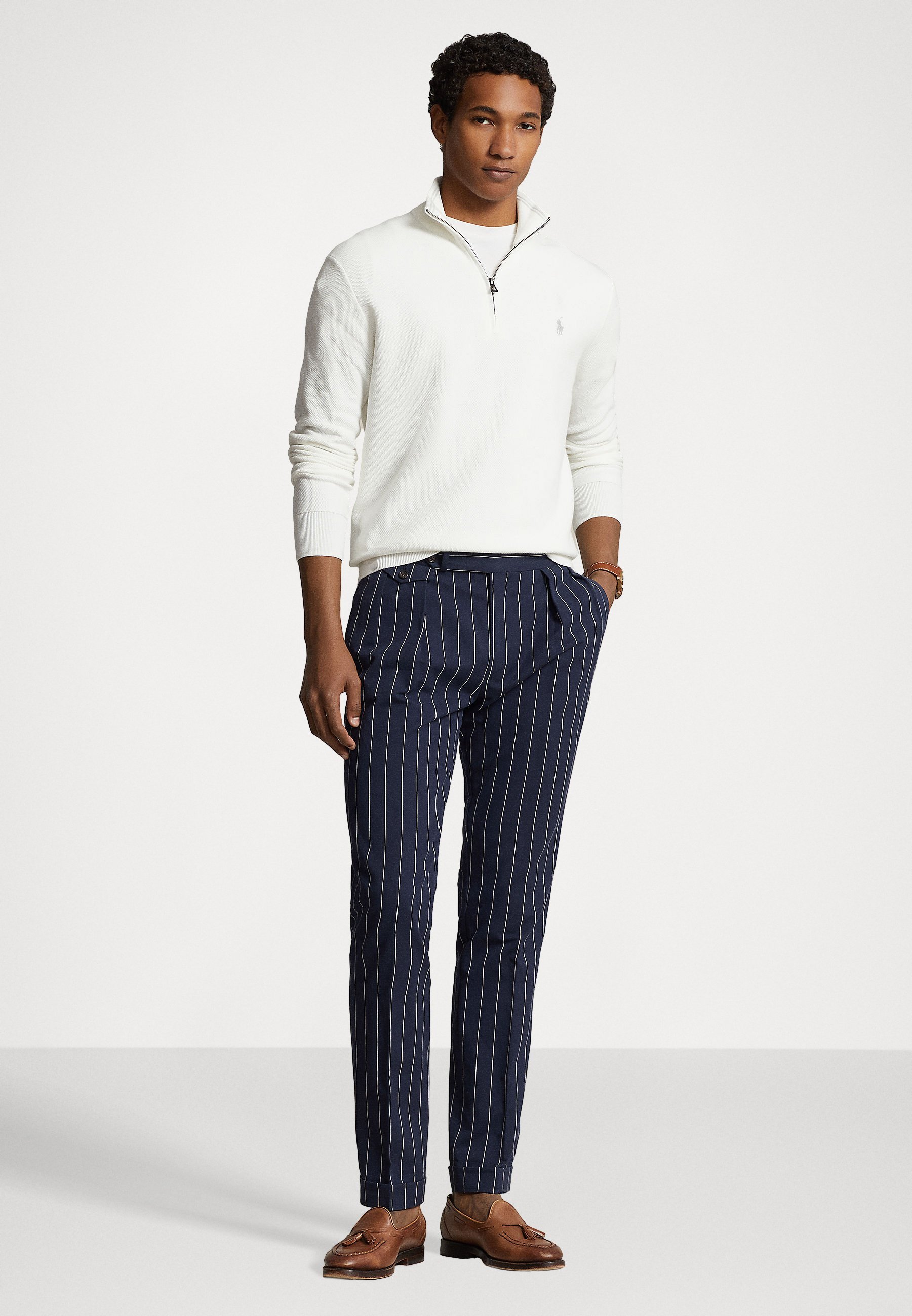 Pull Polo Ralph Lauren en maille de coton à quart de zip - Blanc délavé